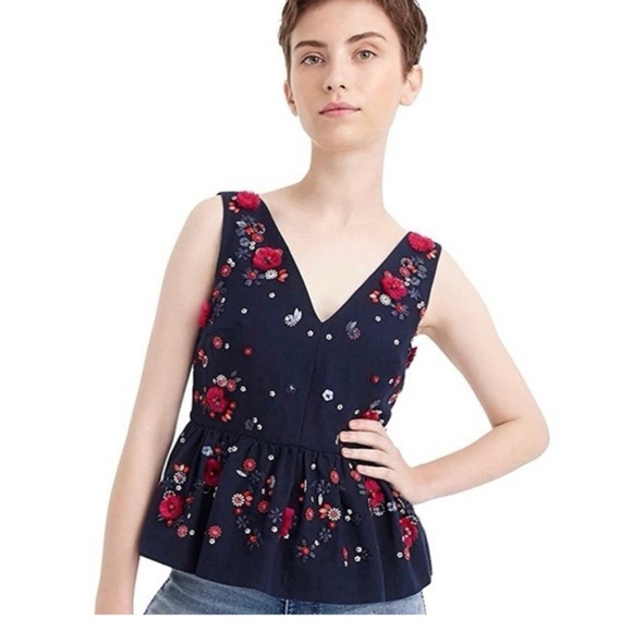 J. Crew Tops - J.Crew Hand-embellished peplum top in cotton linen